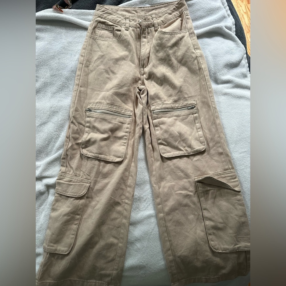 Wide Leg Tan Cargo Pants